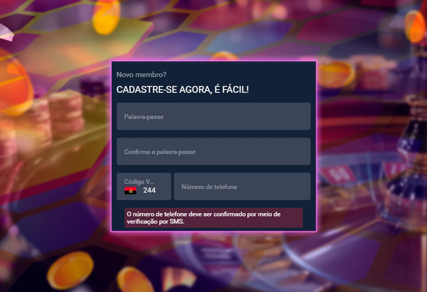 Introduzir dados para criar uma conta