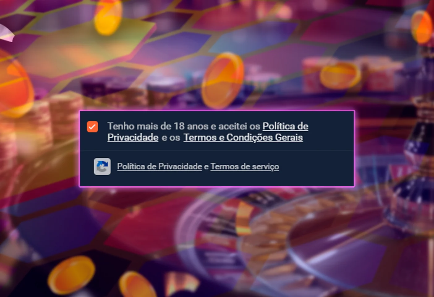 Aceitar os termos e condições